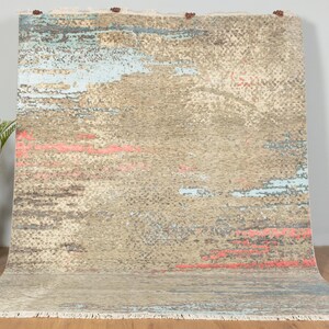 8x10 Modern Abstract Rugs | Hand knotted Painting Print Premium Quality Rug | Washable Wool Transitional Persian Geometric handmade cozy Rug