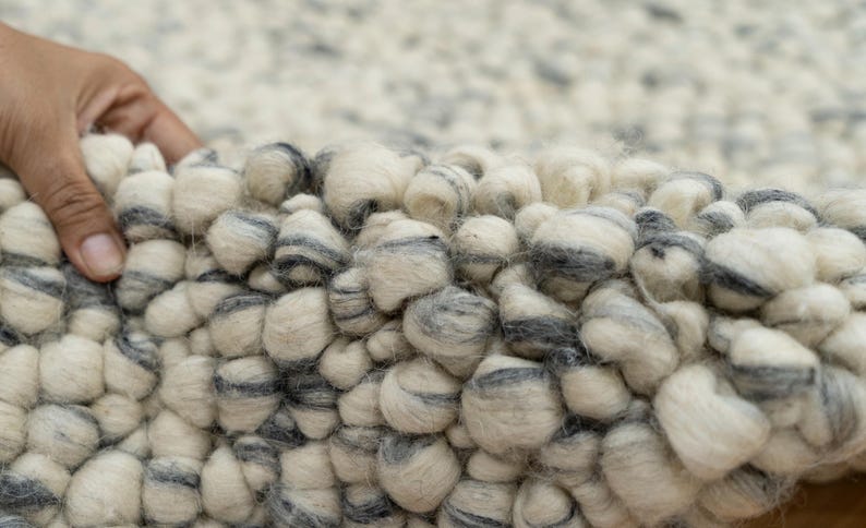 Very Chunky Rug Bubble Chunky Wool Rug | Handwoven Flat Weave Ivory Cozy Bedroom Rug ...