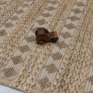 Handwoven Jute Rugs | Natural Fiber Bedroom Rugs | Handwoven Vintage Boho Rugs For Kitchen | Handmade Scalloped Custom Scandinavian Rugs