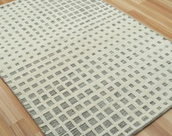 8x10 Checkered Rug | Vintage Area Modern Contemporary Hand knotted Rug | Bedroom Washable Handmade Custom Rug | Geometric Moroccan Wool Rug