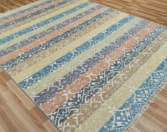 Hand Knotted Wool Silk Rug: Colorful Vintage Persian Style