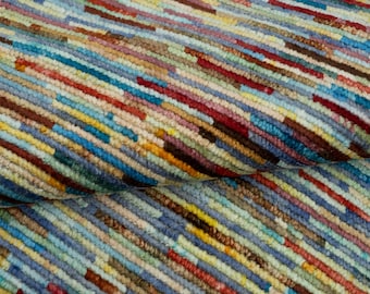 Hand Knotted Wool Rug 8x10: Colorful Striped Bohemian Decor