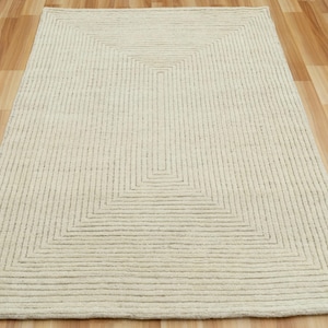 9x12 Ivory Area Contemporary Rugs | Modern Area Rugs | Boho Custom Washable Rugs | Hand knotted Handmade Moroccan Wool Rugs For Bedroom MR-2