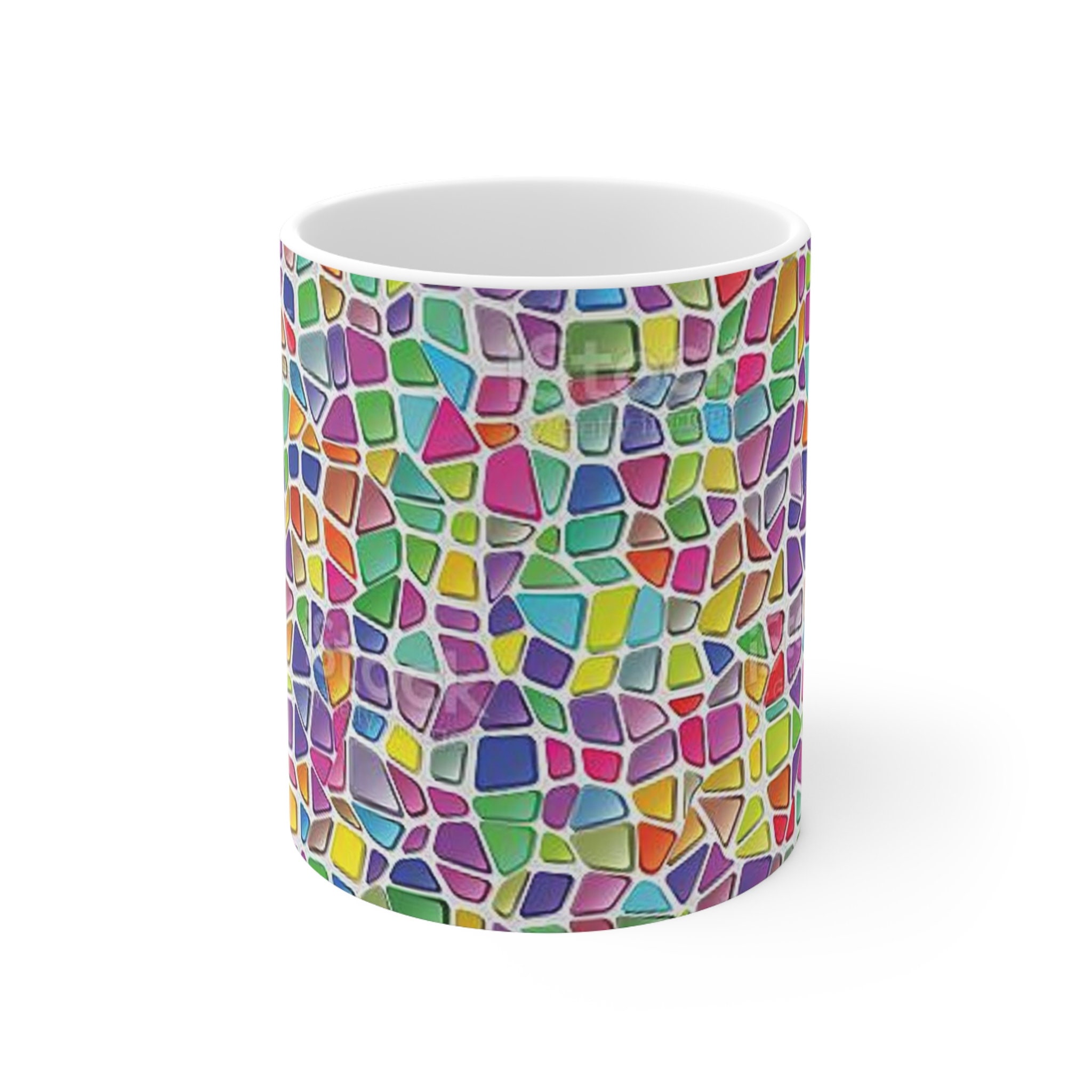 Mosaic Rainbow Mug Colorful Hand Painted Glass Mug Fantasy 