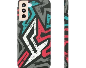 Slank telefoonhoesje voor iPhone en Samsung S met sublimatie van geometrische graffitifiguren