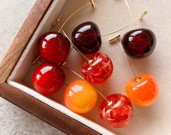 Handmade Cute Resin Dried Petals Fruit Cherry Dangle Drop Earrings Birthday Gift Jewelkery, Australia