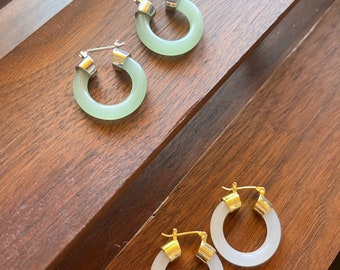 Handmade Vintage Classic Jade Powder Resin Loop Hoop Stud Earrings Birthday Gift Idea Mothers day gift Jewellery, Australia