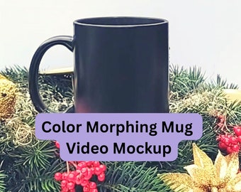 Color Morphing 11 Ounce Mug Mockup Office Mug Gifts Video Mockup Gifts JPG Black Ceramic color morphing mug Sublimation