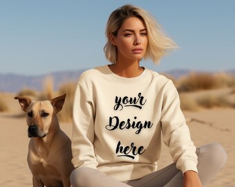 Gildan 18000 Mockup, Hoodie Mockup Crewneck Mockup, Gildan Mockup, sand sweaterMock Up, gildan 18000 mockup sand, dogmom mockup