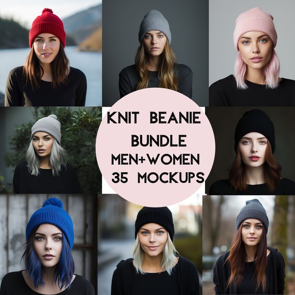 Knit Beanie Mockup Bundle, beanie mockup blue, beanie mockup black, gray beanie mockup, styled beanie mockup, hat mockup, canva mockup hat