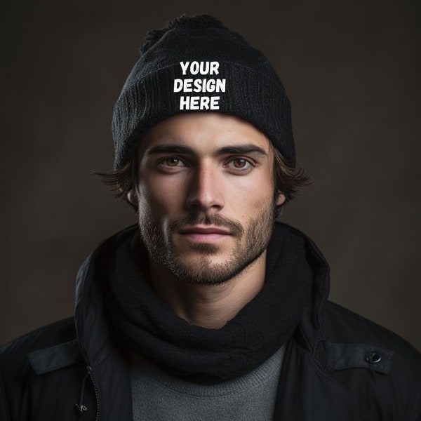 black knit beanie mockup, accessories mockup , beanie mockup, hat mockup, cap mockup, winter mockup, christmas mockup, model mockup,