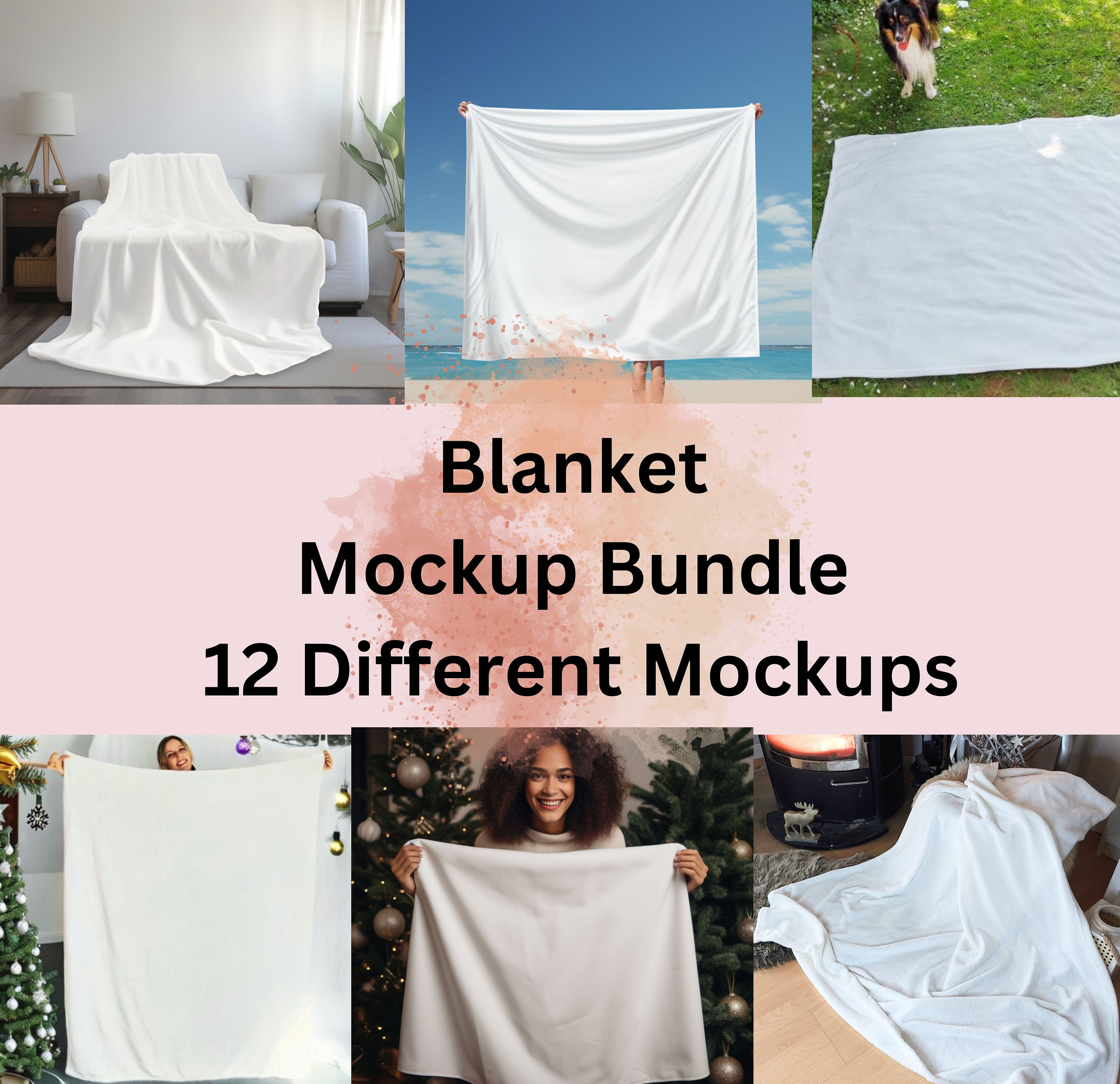 Soft Blanket Mockup Bundle, White Blanket Mockup, Velveteen Blanket