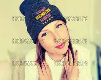 dark gray knit beanie mockup, accessories mockup , beanie mockup, hat mockup, cap mockup, winter mockup, christmas mockup, model mockup,