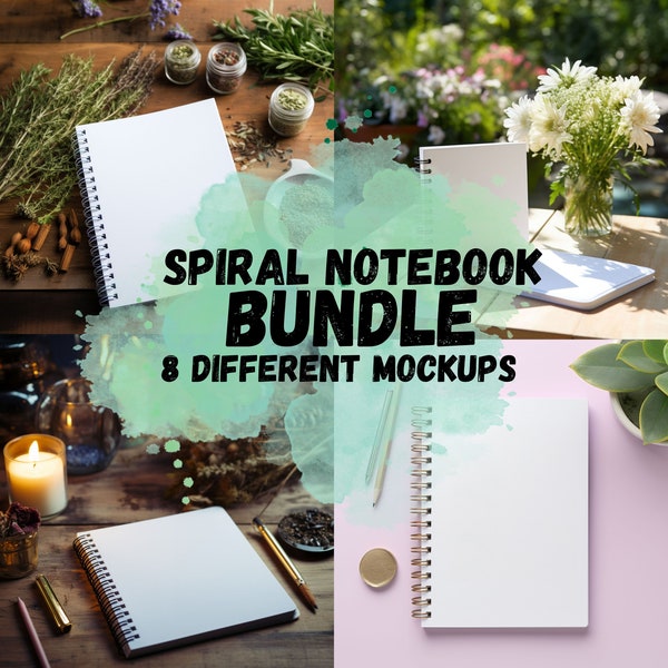 Spiral notebook mockup, Spiral journal mockup, Journal mockup bundle, Spiral notebook mockup bundle, Book mockup,