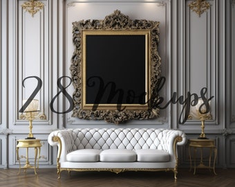 Baroque Frame mockup ,goldenFrame mockup, Frame mockup, Canvas mock up, mock up, Big Frame mockup, styled stock, frame on wall mockup