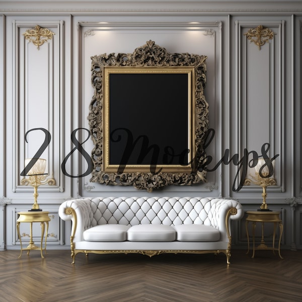 Baroque Frame mockup ,goldenFrame  mockup, Frame mockup, Canvas mock up, mock up, Big Frame  mockup, styled stock, frame on wall mockup