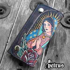Biker portemonnee op maat Virgen de Guadalupe