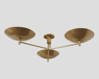Three Light Mid Century Modern Raw Brass Sputnik chandelier light Flush Mount / Handmade Customizable Flush Mount Lighting Ambient