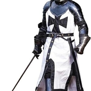 Medeltida svart tempelriddare helkroppsrustning – Cosplay, lajv och Halloweenkostym – Helkroppsrustning i svart stål, present till honom Full Suit w Sword