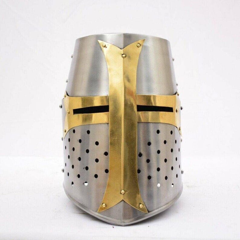 Armadura de caballero medieval portátil: armadura de cuerpo entero de combate cruzado para la feria renacentista, disfraz de cosplay. Helmet