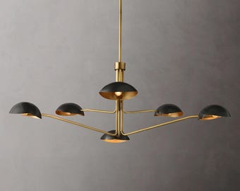 Mid Century Brass Black Living Dining Sputnik Italian Ceiling Chandelier | Black & Gold Dining Room Light Fixture | Sputnik Light Fixture