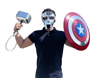 Thor Hammer, Captain America Shield, Doom Mask – Marvel Cosplay Set | Superhero Costume Props dla dorosłych | Halloween & Comic Con Gear