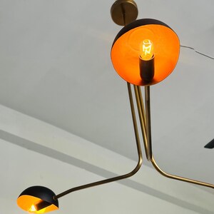 Mid Century Modern Brass Chandelier – 3 Light Sputnik Pendant Lamp | Black & Gold Dining Room Light Fixture | Sputnik Light Fixture image 10