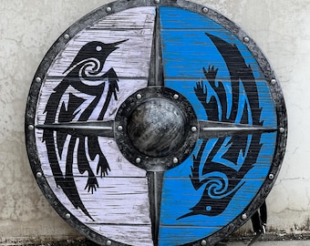 Handmade Viking Raven Shield – Wooden Norse Round Shield for LARP, Cosplay & Wall Decor – Nordic Warrior Replica Shield