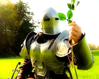 Barbuta Armor Costume – Medieval Knight Cosplay with Helmet, Chestplate, Pauldrons & Greaves – LARP, Fantasy ,Renaissance Fair Gear