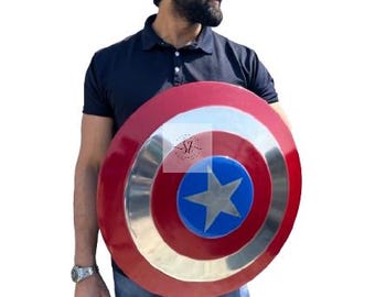 Réplique de bouclier Captain America 22 pouces - Bouclier cosplay en aluminium pour décoration ou costume - Variantes rouge ou bleu