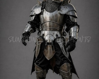 Zestaw zbroi stalowej kalibru 18 | Noszony przez Templariuszy średniowieczny rycerz Barbuta, pełna zbroja | Kostium cosplay i na Halloween