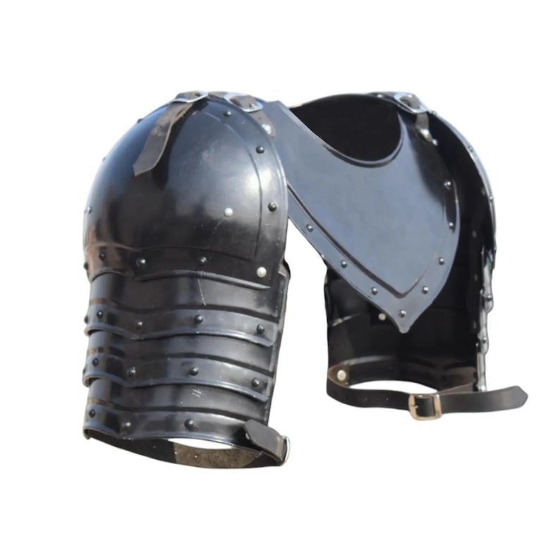 Medeltida svart tempelriddare helkroppsrustning – Cosplay, lajv och Halloweenkostym – Helkroppsrustning i svart stål, present till honom Neck & Shoulder