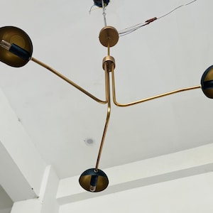 Mid Century Modern Brass Chandelier – 3 Light Sputnik Pendant Lamp | Black & Gold Dining Room Light Fixture | Sputnik Light Fixture image 9