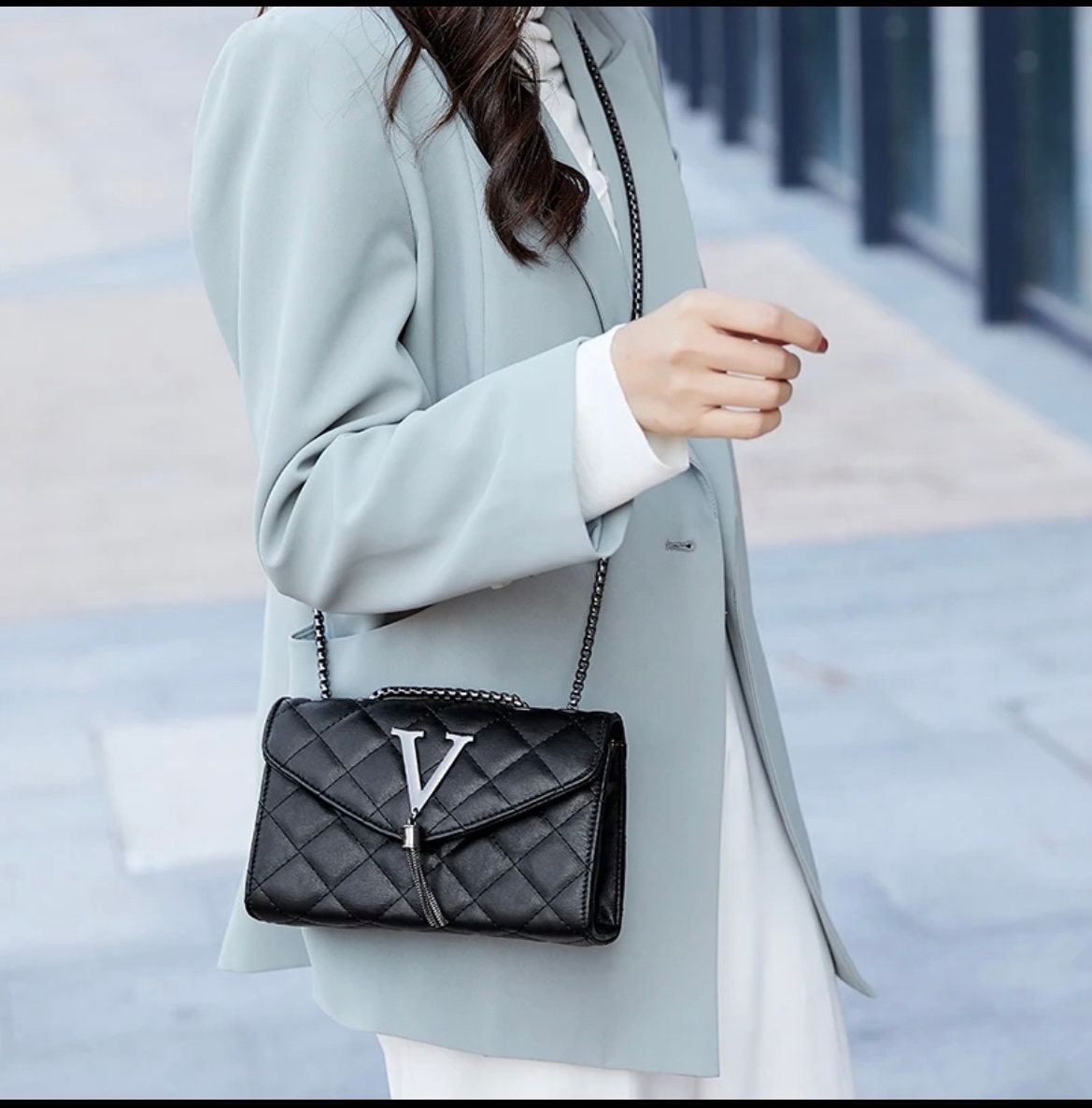 Black Luxury Handbags and Purse Women PU Leather Messenger Shoulder Bag ...