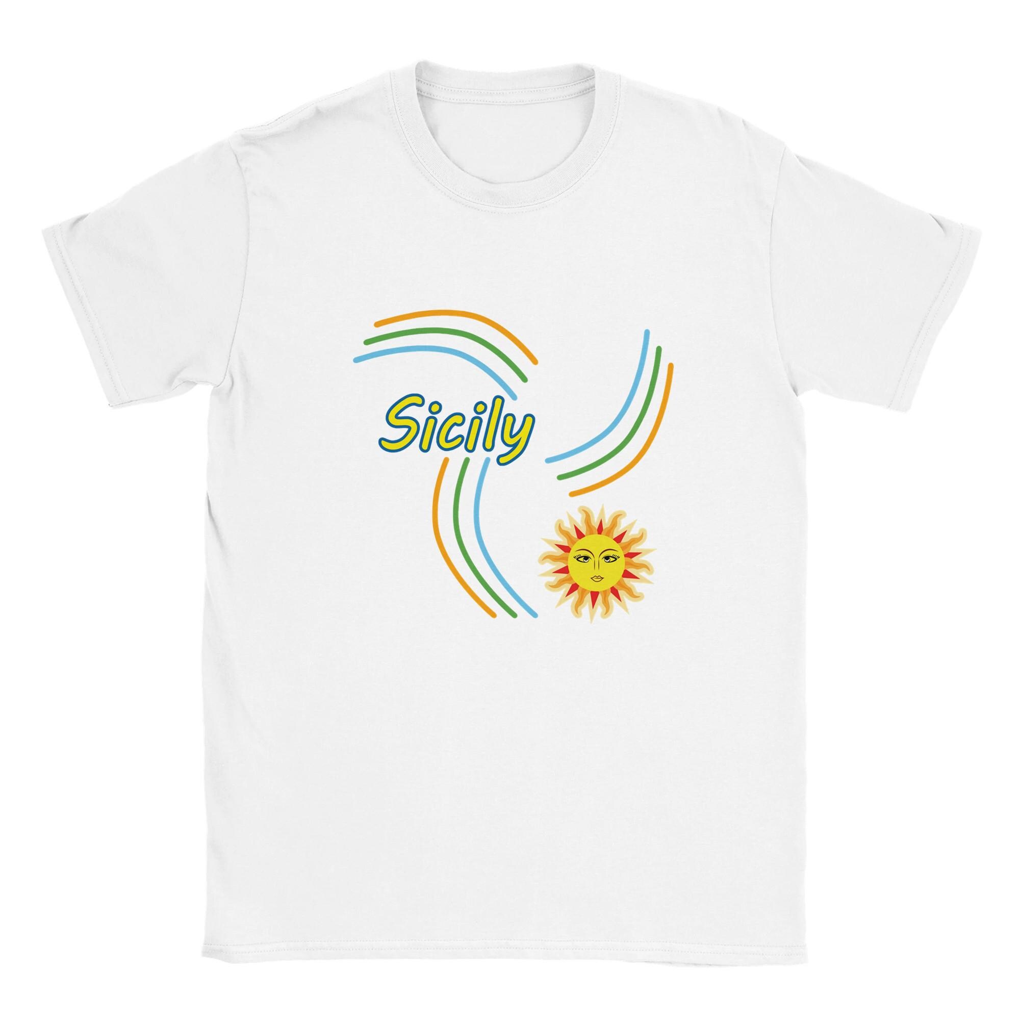 Sicily sun T-shirt with “Sicily” text | Contemporary solar design tee | Unisex minimalist Sicilian shirt | RiGi2123