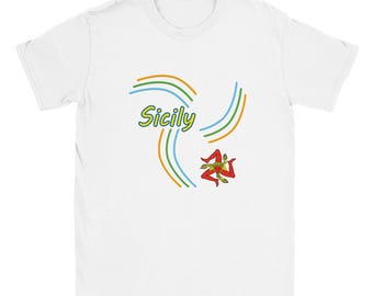 Sicily Trinacria Shirt – Colorful Sicilian Pride Tee | Unique Graphic Apparel |  Sicily Gift Idea | Text in English | RiGi2123