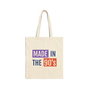 90&#39;s Made Cotton Canvas Tote Bag, Retro Tote, Eco-Friendly Bag, Beach Tote, Gift for Nostalgia Lovers, Shopping Bag