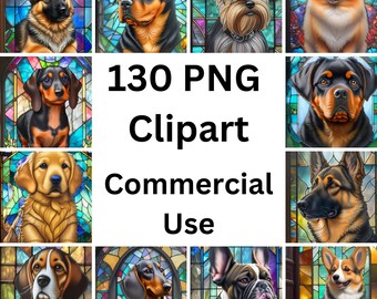 130 Stained Glass Dog Bundle Clipart PNG High-resolution Art Digital Download Printable Commercial use
