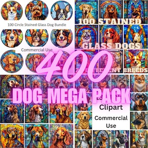 400 Dog Mega Pack Clipart PNG Hoge resolutie Art Digital Download Afdrukbaar commercieel gebruik - Inclusief 4 bundels van meer dan 400 afbeeldingen