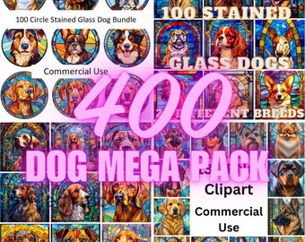 400 Dog Mega Pack Clipart PNG High-resolution Art Digital Download Printable Commercial Use - Includes 4 Bundles Over 400 Images