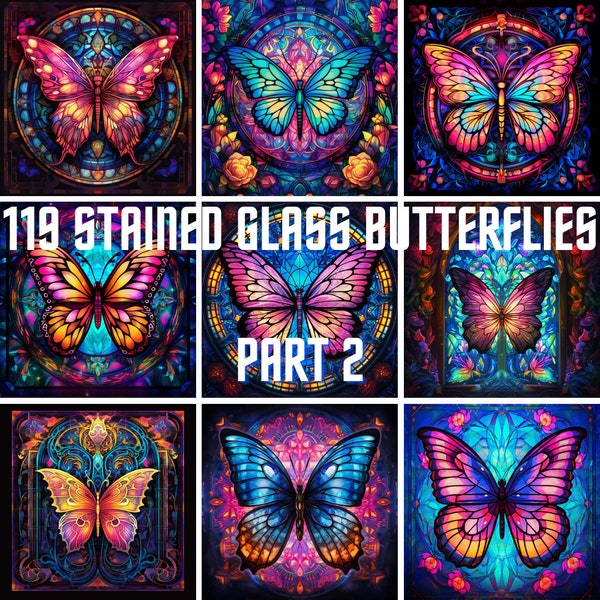 119 Stained Glass Butterflies Part 2 Stylized PNG's Bundle Clipart PNG High-resolution Digital Download Printable Commercial Use