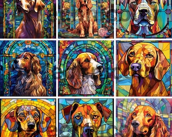 105 Stained Glass Dog Bundle Clipart PNG High-resolution Digital Download Midjourney Ai Art Digital Download Printable Commercial use
