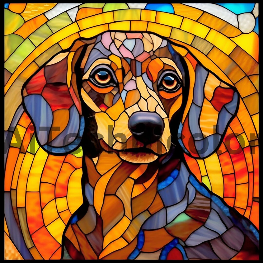 105 Stained Glass Dog Bundle Clipart PNG High-resolution Digital