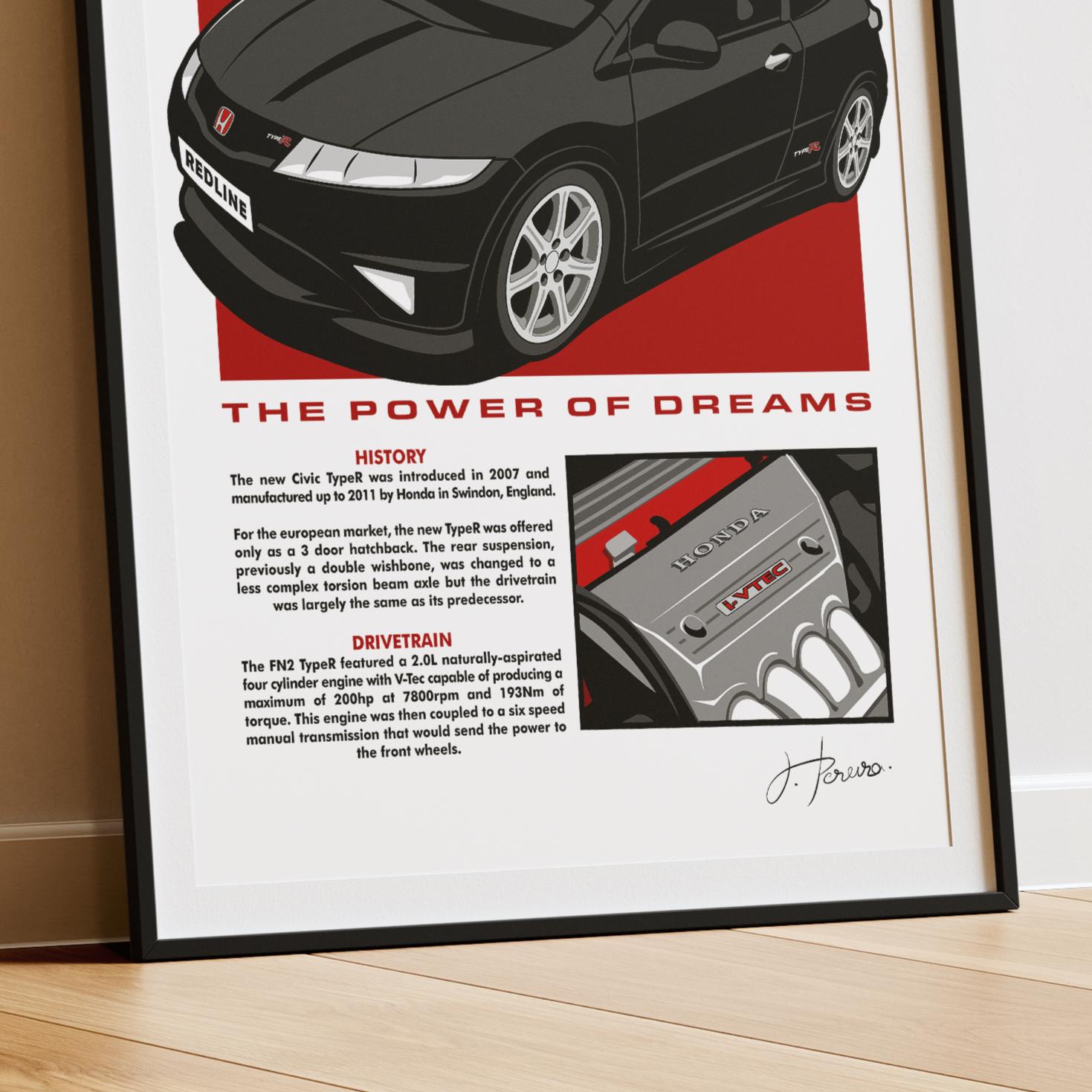 Honda Civic FN2 Type R Poster Redliwear Artprint Wall Art Wall ...