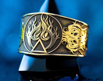 Fire Symbol Ring: Element of Passion and Energy, Goetia Wiccan Esoteric Jewelry