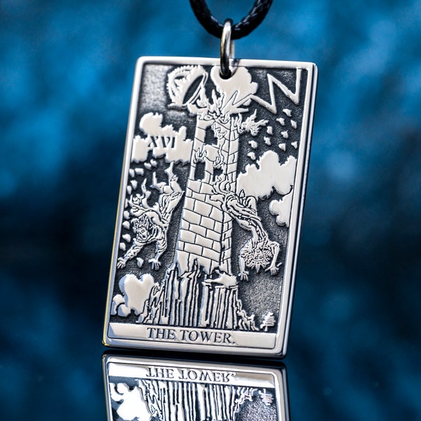 The Tower Major Arcana Tarot card pendant | Occult Accessories | Mystical Mastery | kabbalah amulet occult magic talisman