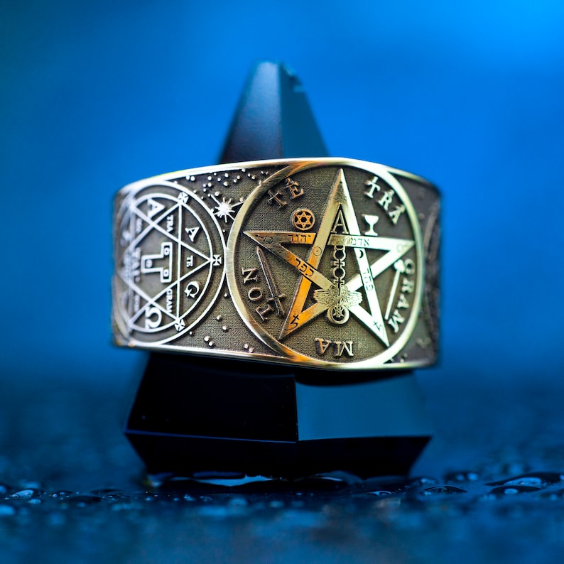 Tetragrammaton with Enochian Sigil of Protection and Hexagram of Solomon adjustable ring