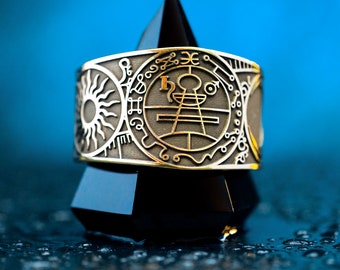 Secret Seal of Solomon adjustable ring Sun and Moon Lesser Key of Solomon Seal Sacred Geometry Magic Solomon kabbalah occult talisman
