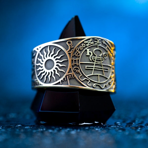 Bague ajustable Sceau secret de Salomon, Soleil et lune, Clé mineure de Salomon Sceau de Salomon, géométrie sacrée, Kabbale magique de Salomon, talisman occulte