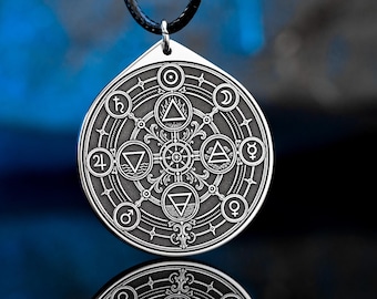 Alchemical Elements Pendant: Seven Planetary Metals, Hermetic Occult Talisman, Amulet Medallion, Astrology Cosmos